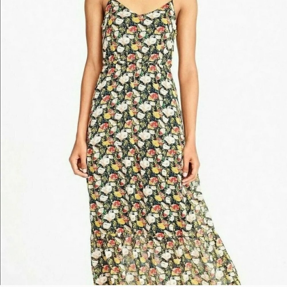 J. Crew Mercantile Dress 8 Maxi‎  Spaghetti Straps Chiffon Tiered Floral SIZE 2